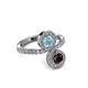 3 - Kevia Red Garnet and Aquamarine with Side Diamonds Bypass Ring 