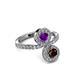 3 - Kevia Red Garnet and Amethyst with Side Diamonds Bypass Ring 