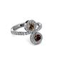 3 - Kevia Red Garnet and Smoky Quartz with Side Diamonds Bypass Ring 