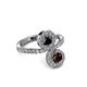 3 - Kevia Red Garnet and Black Diamond with Side Diamonds Bypass Ring 