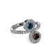 3 - Kevia Red Garnet and Blue Diamond with Side Diamonds Bypass Ring 