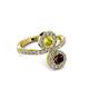 3 - Kevia Red Garnet and Yellow Diamond with Side Diamonds Bypass Ring 