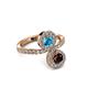 3 - Kevia Red Garnet and London Blue Topaz with Side Diamonds Bypass Ring 