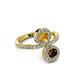 3 - Kevia Red Garnet and Citrine with Side Diamonds Bypass Ring 