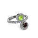3 - Kevia Red Garnet and Peridot with Side Diamonds Bypass Ring 
