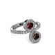 3 - Kevia Red Garnet and Ruby with Side Diamonds Bypass Ring 