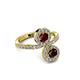 3 - Kevia Red Garnet and Ruby with Side Diamonds Bypass Ring 