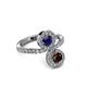 3 - Kevia Red Garnet and Blue Sapphire with Side Diamonds Bypass Ring 