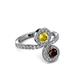 3 - Kevia Red Garnet and Yellow Sapphire with Side Diamonds Bypass Ring 