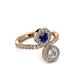 3 - Kevia Diamond and Blue Sapphire with Side Diamonds Bypass Ring 
