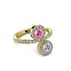 3 - Kevia Diamond and Pink Sapphire with Side Diamonds Bypass Ring 