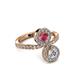 3 - Kevia Diamond and Rhodolite Garnet with Side Diamonds Bypass Ring 