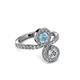 3 - Kevia Diamond and Aquamarine with Side Diamonds Bypass Ring 