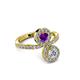 3 - Kevia Diamond and Amethyst with Side Diamonds Bypass Ring 
