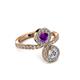 3 - Kevia Diamond and Amethyst with Side Diamonds Bypass Ring 