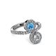 3 - Kevia Diamond and Blue Topaz with Side Diamonds Bypass Ring 