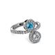 3 - Kevia Diamond and London Blue Topaz with Side Diamonds Bypass Ring 