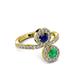 3 - Kevia Emerald and Blue Sapphire with Side Diamonds Bypass Ring 