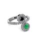 3 - Kevia Emerald and Black Diamond with Side Diamonds Bypass Ring 