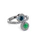 3 - Kevia Emerald and Blue Diamond with Side Diamonds Bypass Ring 