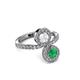 3 - Kevia Emerald and White Sapphire with Side Diamonds Bypass Ring 