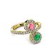 3 - Kevia Emerald and Pink Tourmaline with Side Diamonds Bypass Ring 