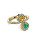 3 - Kevia Emerald and Citrine with Side Diamonds Bypass Ring 