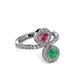 3 - Kevia Emerald and Rhodolite Garnet with Side Diamonds Bypass Ring 