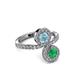 3 - Kevia Emerald and Aquamarine with Side Diamonds Bypass Ring 