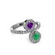 3 - Kevia Emerald and Amethyst with Side Diamonds Bypass Ring 