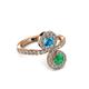 3 - Kevia Emerald and London Blue Topaz with Side Diamonds Bypass Ring 