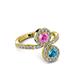 3 - Kevia London Blue Topaz and Pink Sapphire with Side Diamonds Bypass Ring 