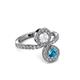 3 - Kevia London Blue Topaz and White Sapphire with Side Diamonds Bypass Ring 
