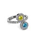 3 - Kevia London Blue Topaz and Yellow Diamond with Side Diamonds Bypass Ring 