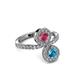 3 - Kevia London Blue Topaz and Rhodolite Garnet with Side Diamonds Bypass Ring 