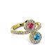 3 - Kevia London Blue Topaz and Rhodolite Garnet with Side Diamonds Bypass Ring 