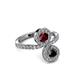 3 - Kevia Black Diamond and Ruby with Side Diamonds Bypass Ring 