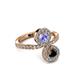3 - Kevia Black Diamond and Tanzanite with Side Diamonds Bypass Ring 