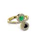 3 - Kevia Black Diamond and Emerald with Side Diamonds Bypass Ring 
