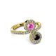 3 - Kevia Black Diamond and Pink Sapphire with Side Diamonds Bypass Ring 
