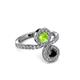 3 - Kevia Black Diamond and Peridot with Side Diamonds Bypass Ring 