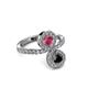 3 - Kevia Black Diamond and Rhodolite Garnet with Side Diamonds Bypass Ring 