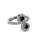 3 - Kevia Black Diamond and Red Garnet with Side Diamonds Bypass Ring 