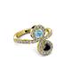 3 - Kevia Black Diamond and Aquamarine with Side Diamonds Bypass Ring 