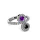 3 - Kevia Black Diamond and Amethyst with Side Diamonds Bypass Ring 