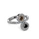 3 - Kevia Black Diamond and Smoky Quartz with Side Diamonds Bypass Ring 
