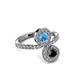 3 - Kevia Black Diamond and Blue Topaz with Side Diamonds Bypass Ring 