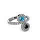 3 - Kevia Black Diamond and London Blue Topaz with Side Diamonds Bypass Ring 
