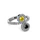 3 - Kevia Black Diamond and Yellow Sapphire with Side Diamonds Bypass Ring 