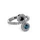3 - Kevia Blue and Black Diamond with Side Diamonds Bypass Ring 